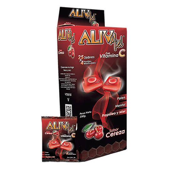 ALIVMIEL CEREZA X 25 SBS X 4 PASTILLAS- MIEL+ MENTOL+ PROPOLEO+ POLEN + VITAMINA C- CUM - LOTE 10704