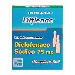 DIFLENAC 75MG/3ML INYECT X 6 AMP- DICLOFENACO 75 MG- BIOQUIFAR- VTO JUL 25- UBI 3-E