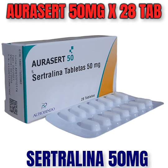 AURASERT 50 MG X 28 TAB -SERTRALINA-AUROBINDO- VTO ABR 26 UBI 19-E