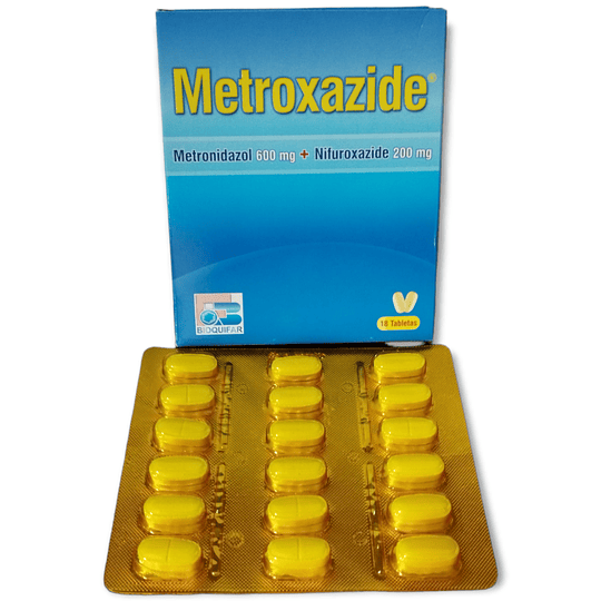 METROXAZIDE X 18 TAB- METRONIDAZOL+ NIFUROXAZIDE- BIOQUIFAR- VTO MAY 27- UBI 4-D