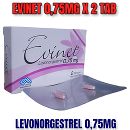 EVINET 0.75 MG X 2 TAB- LEVONOGESTREL 0,75 MG- COLMED- VTO JUN 26- UBI 7-E