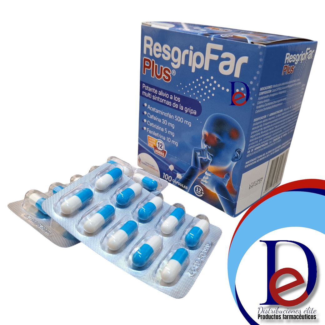 RESGRIPFAR PLUS X 100 CAP - ACETAMINOFEN+ CAFEINA+ CETIRIZINA+ FENILEFRINA- FARMACOMERCIAL- UBI 1-B 1