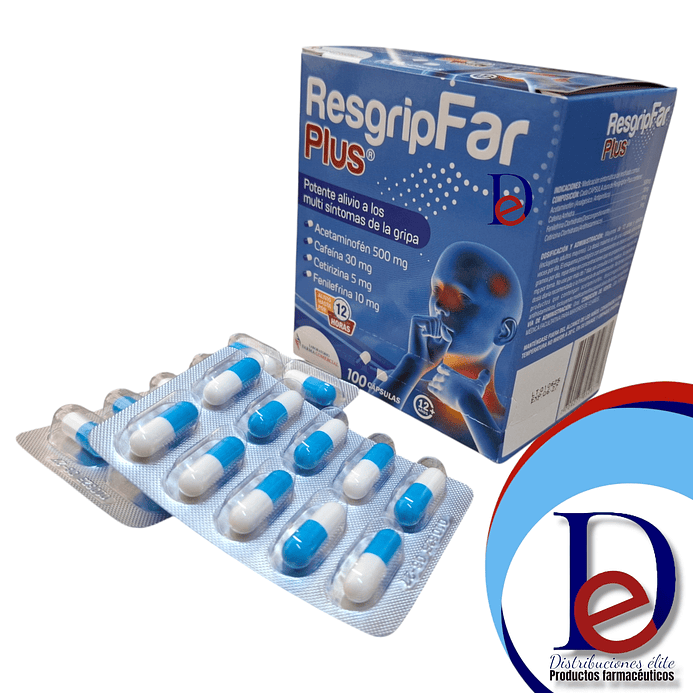 RESGRIPFAR PLUS X 100 CAP - ACETAMINOFEN+ CAFEINA+ CETIRIZINA+ FENILEFRINA- FARMACOMERCIAL- UBI 1-B 1