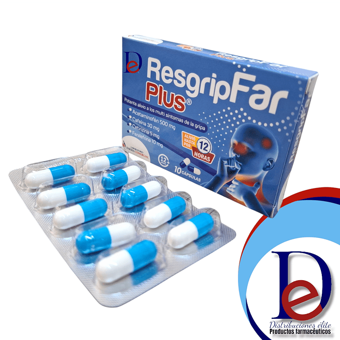 RESGRIPFAR PLUS X 10 CAP - ACETAMINOFEN+ CAFEINA+ CETIRIZINA+ FENILEFRINA- FARMACOMERCIAL- UBI 9-B 1