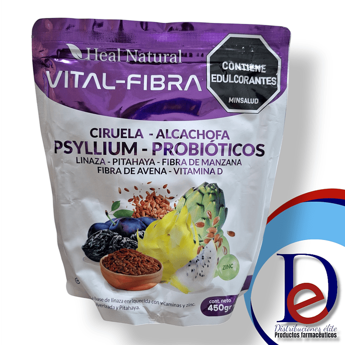 VITAL FIBRA X 450 GR- LINAZA+ CIRUELA+ ALCACHOFA+ PITAHAYA+ MANZANA+ AVENA+ VITAMINA D+ PROBIOTICOS- HEAL NATURAL- 29-B 1
