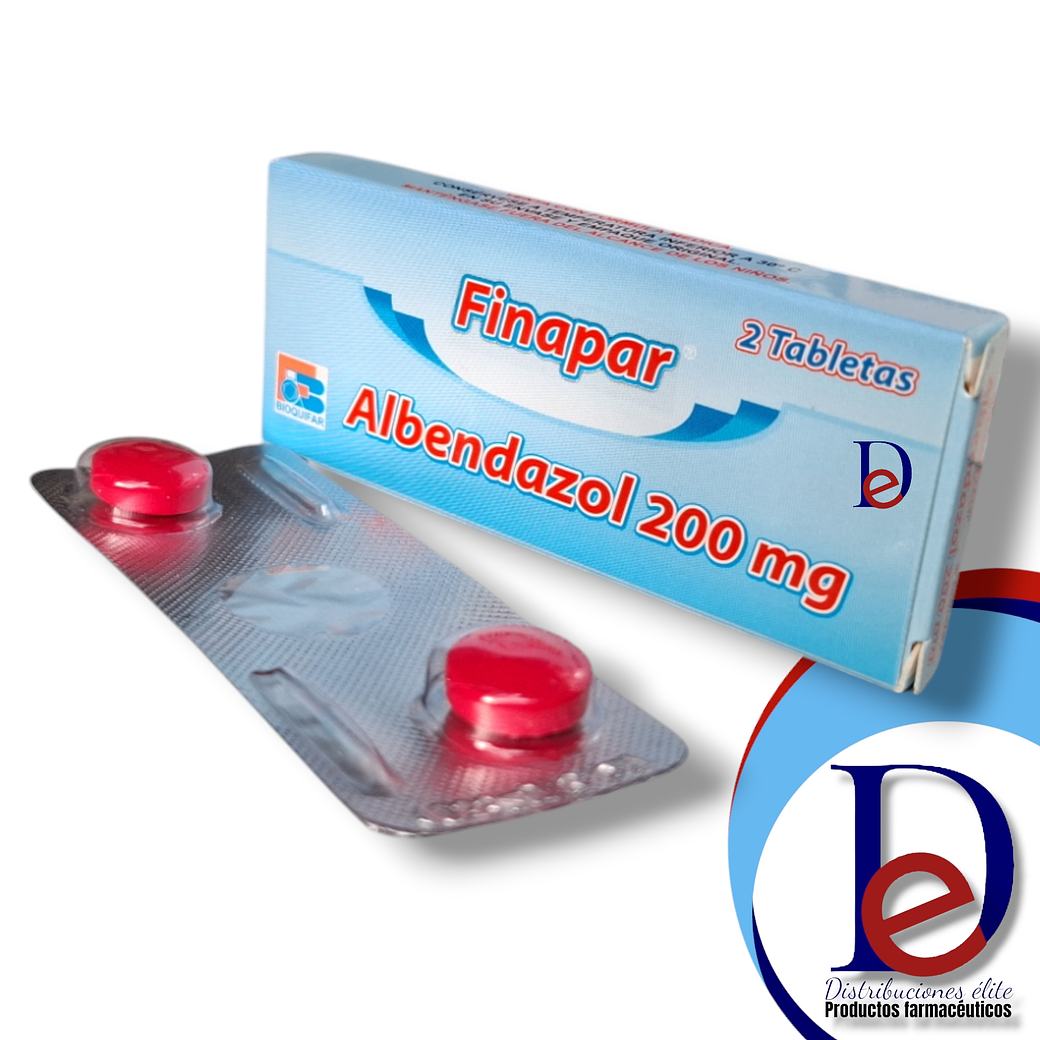 FINAPAR 200 MG X 2 TAB- ALBENDAZOL 200 MG- BIOQUIFAR- - UBI 4-A 1