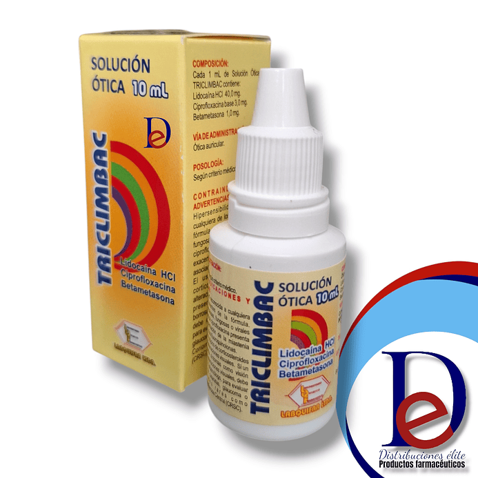 TRICLIMBAC GOTAS OTICAS X 10 ML- LIDOCAINA+ CIPROFLOXACINA+ BETAMETASONA- LABQUIFAR- - UBI 5-B 1