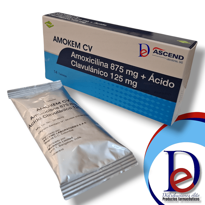AMOKEM CV 875+125 MG X 14 TAB -AMOXICILINA+ ACIDO CLAVULANICO- ASCEND- UBI 28-B 1