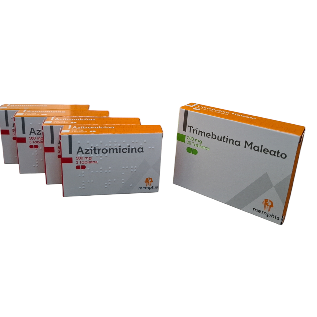 TERAPIA DIGESTIVA (4 AZITROMICINA 500 MG X 3 TAB+ 1 TRIMEBUTINA 200 MG X 30 TAB)- AMARRES 1