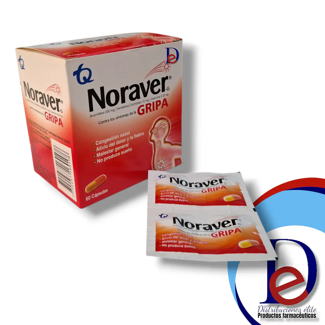 NORAVER GRIPA X 60 CAP- IBUPROFENO+ FENILEFRINA+ CETIRIZINA- TQ- UBI 7-D 1