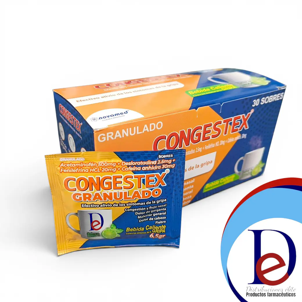 CONGESTEX GRANULADO X 30 SBS - ACETAMINOFEN+ CAFEINA+ DESLORATADINA+ FENILEFRINA- NOVAMED- UBI 29-E 1