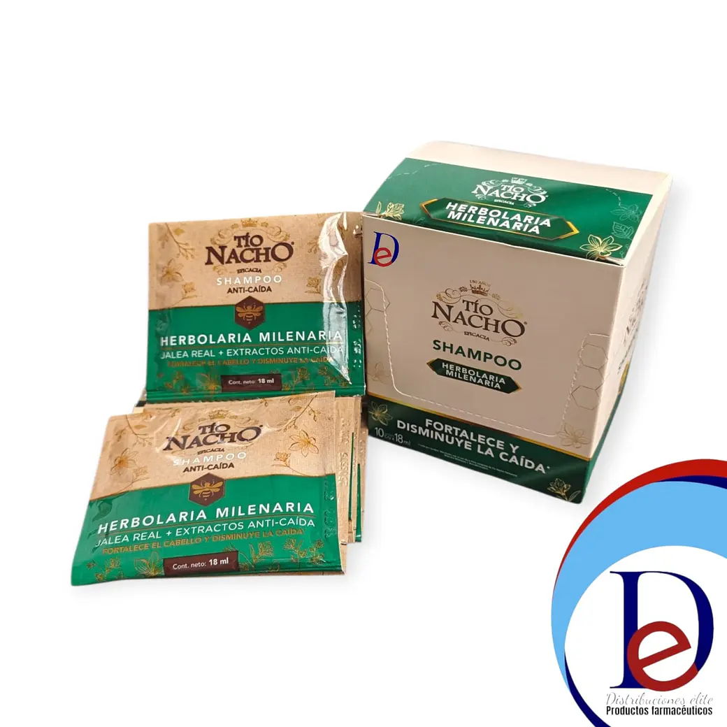 TIO NACHO SHAMPOO HERBOLARIA MILENARIA CAJA X 10 SBS X 18 ML- - GENOMMA- UBI 22-B 1