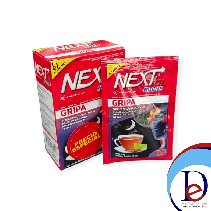 NEXT GL GRIPA NOCHE X 6 SBS- ACETAMINOFEN+ FENILEFRINA+ CLORFENIRAMINA- GENOMMA-UBI 2-C 1