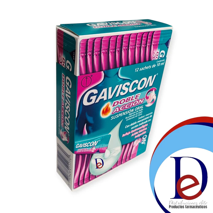 GAVISCON DOBLE ACCION X 12 SBS- ALGINATO DE SODIO+ BICARBONATO DE SODIO+ CARBONATO DE CALCIO- RECKITT- UBI 17-A 1