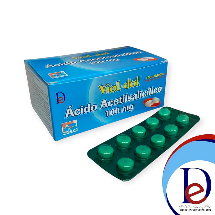 VIOLDOL 100 MG X 100 TAB- ACIDO ACETILSALICILICO 100 MG- BIOQUIFAR- - UBI 5-B 1