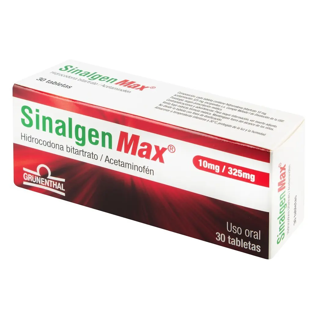 SINALGEN MAX 10MG/325MG X 30 TAB- HIDROCODONA+ ACETAMINOFEN- GRUNENTHAL- UBI 1-C 1