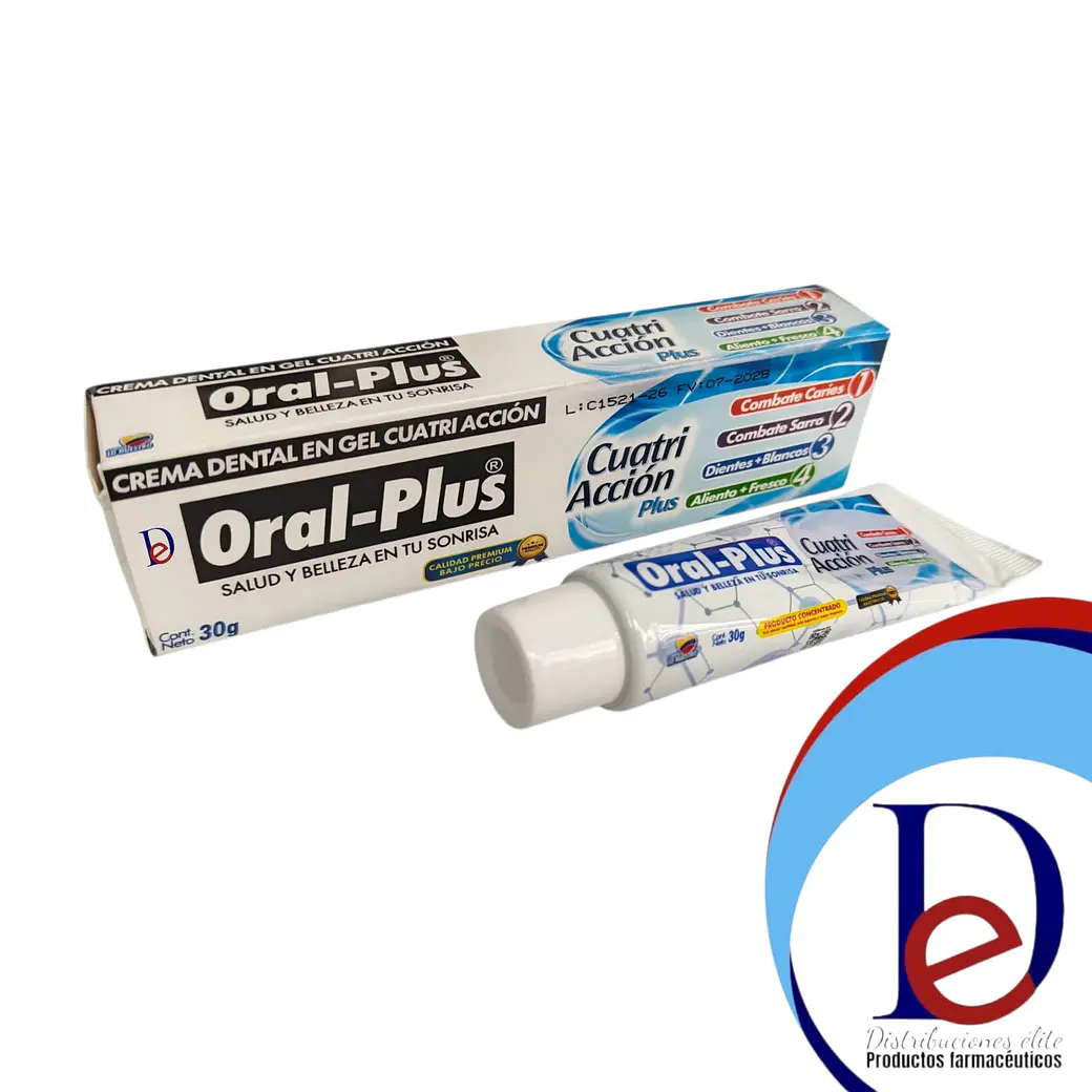 CREMA DENTAL EN GEL CUATRI ACCION X 30 GR - ORAL PLUS- UBI *34-G * 1