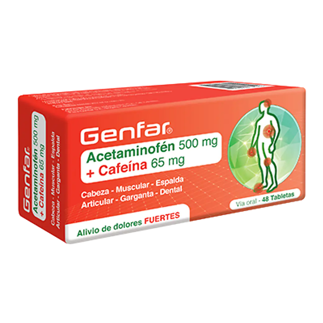 ACETAMINOFEN 500 MG + CAFEINA 65 MG X 48 TAB- -GENFAR- UBI 1