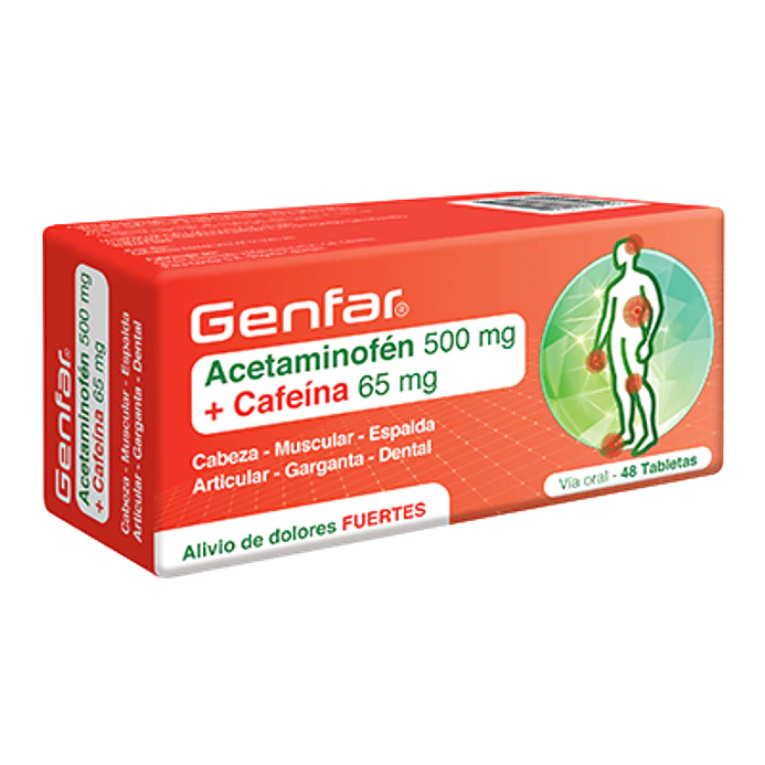 ACETAMINOFEN 500 MG + CAFEINA 65 MG X 48 TAB- -GENFAR- UBI 1