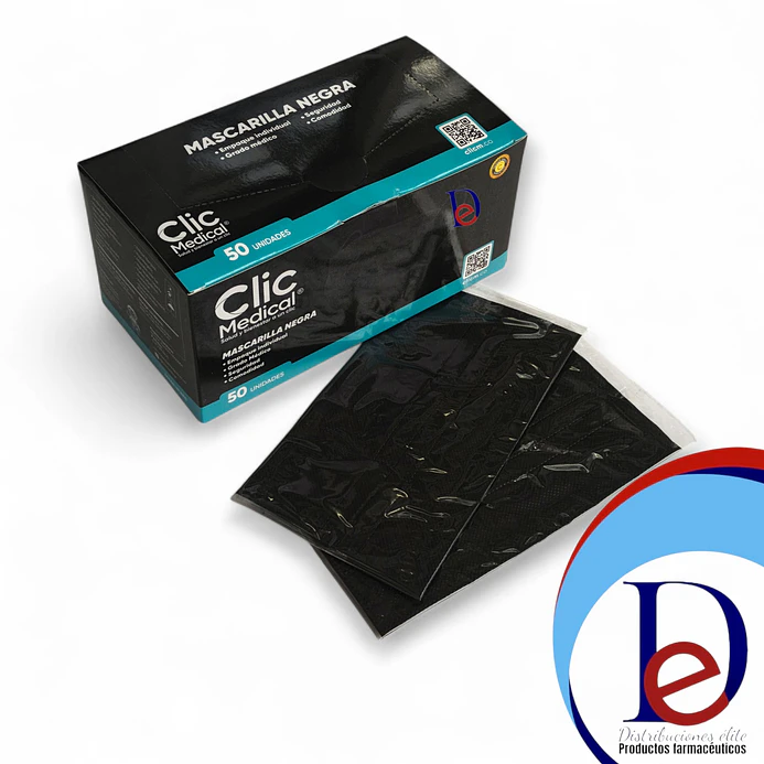 TAPABOCAS NEGRO X 50 EMP INDIV -- CLICMEDICAL- - UBI 24-A * 1
