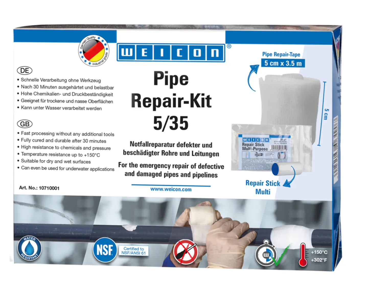 Kit Reparador De Tuberias Con Fugas NSF Weicon 1
