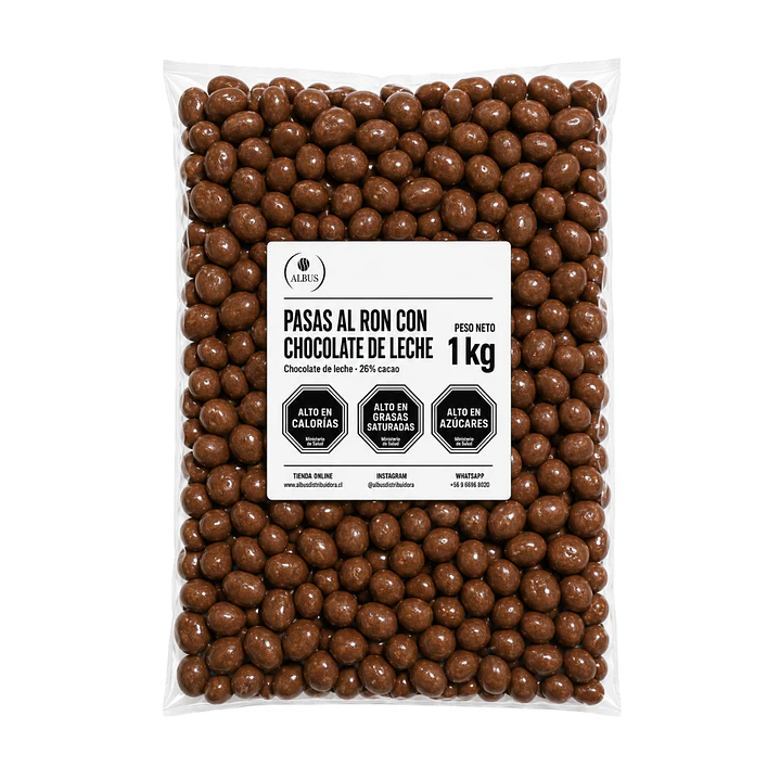 Pasas al Ron con Chocolate de Leche 26% Cacao – Bolsa de 1 kg 1