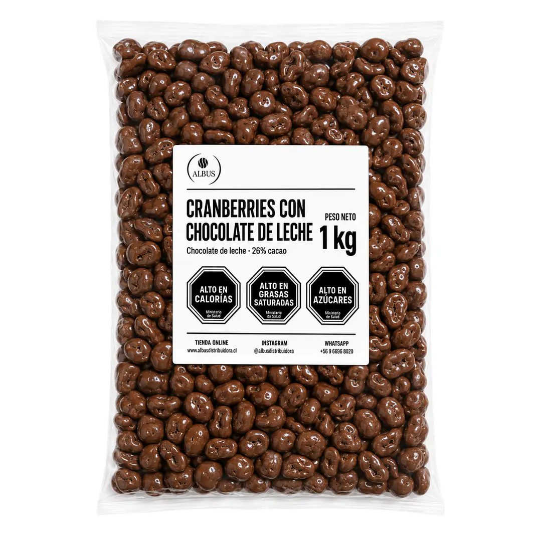 Cranberries con Chocolate de Leche 26% Cacao – Bolsa de 1 kg 1