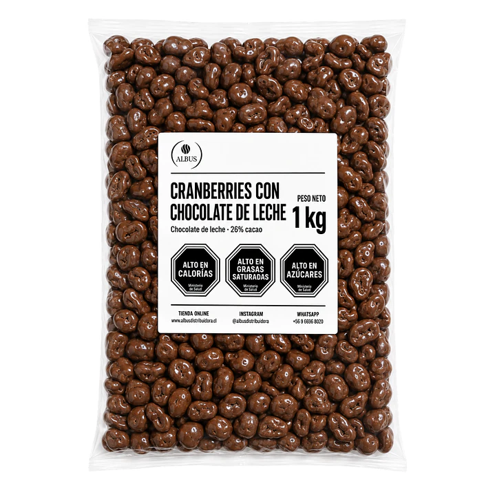 Cranberries con Chocolate de Leche 26% Cacao – Bolsa de 1 kg 1