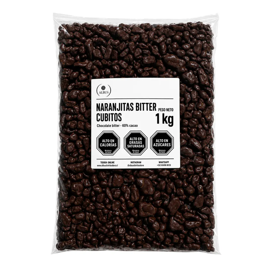 Naranjitas Bitter Cubitos con Chocolate 60% Cacao – Bolsa de 1 kg 1