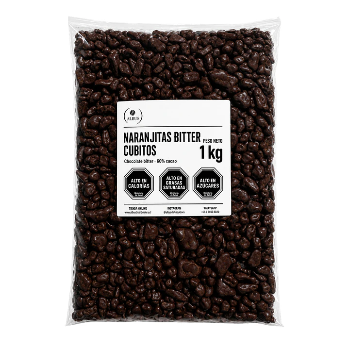 Naranjitas Bitter Cubitos con Chocolate 60% Cacao – Bolsa de 1 kg 1