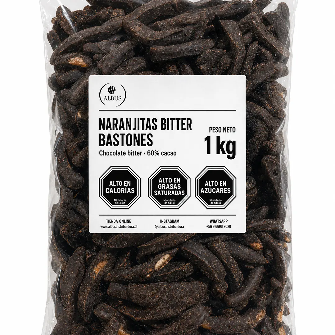 Naranjitas Bitter Bastones con Chocolate 60% Cacao – Bolsa de 1 kg 1
