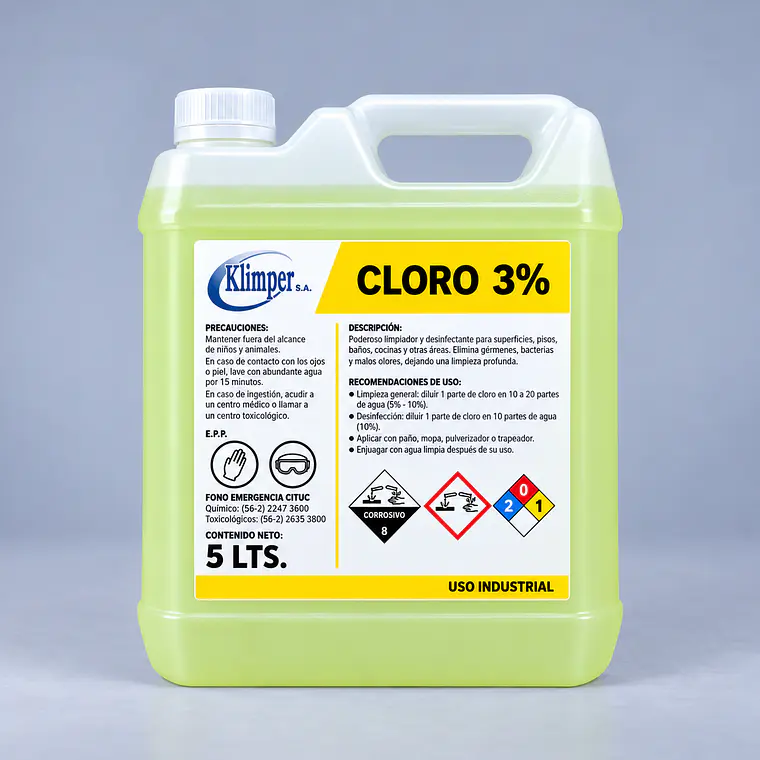 Cloro Líquido Klimper 5 Litros 3% 1