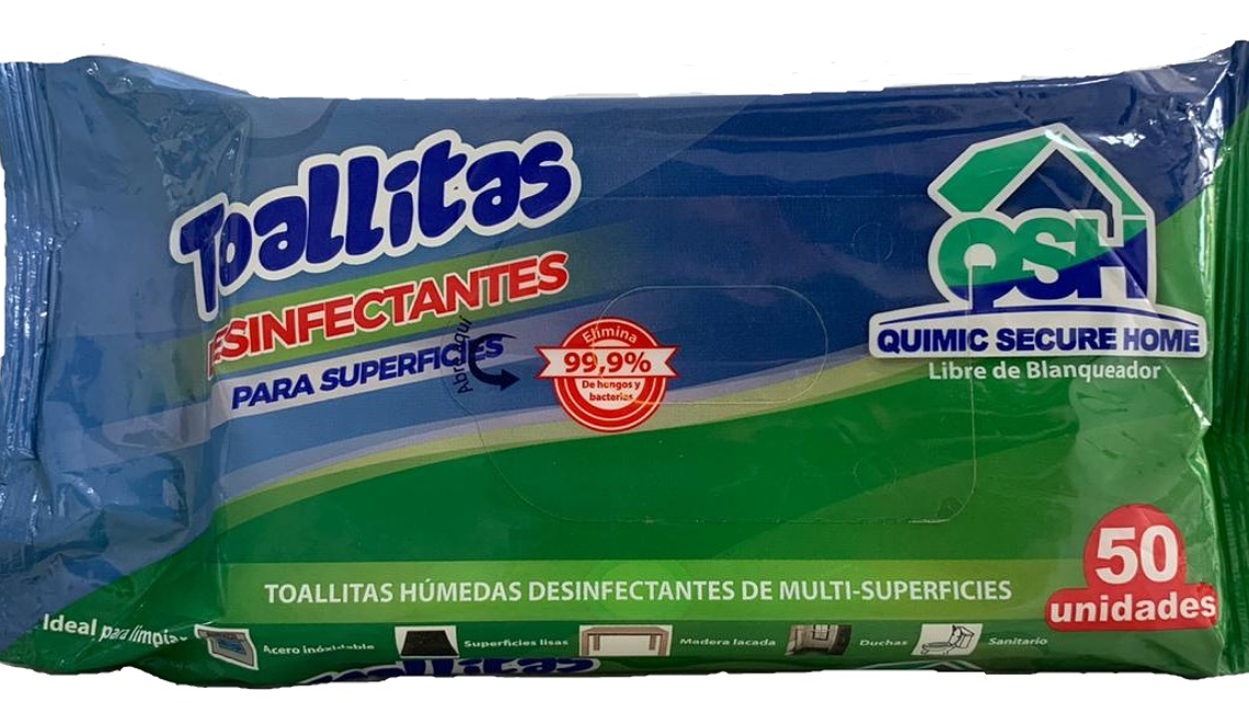 TOALLAS DESINFECTANTES PARA SUPERFICIES QHS X 50 UND 1
