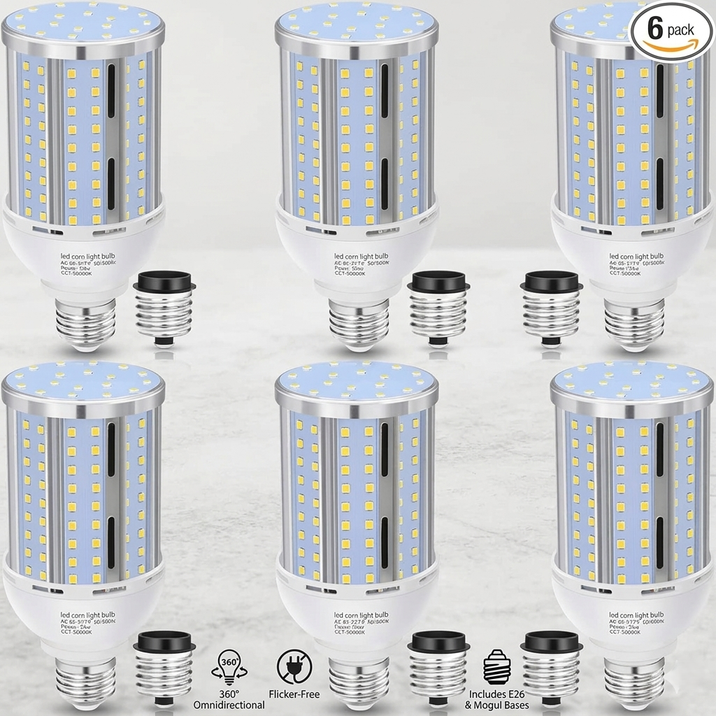 Paquete de 6 Bombillas LED Tipo Maíz XYCN 54W (Eq. 480W) | 6800 Lúmenes, 5000K Luz Fría, Base E26/E27 1