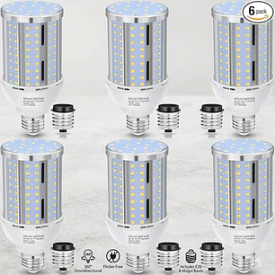 Paquete de 6 Bombillas LED Tipo Maíz XYCN 54W (Eq. 480W) | 6800 Lúmenes, 5000K Luz Fría, Base E26/E27