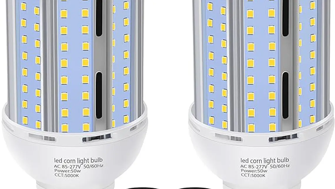 Paquete de 2 Bombillas LED Tipo Maíz 50W (Eq. 490W) | 6200 LM, 5000K Luz Fría, Base Dual E26/E39 1