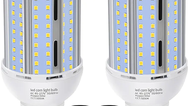 Paquete de 2 Bombillas LED Tipo Maíz 50W (Eq. 490W) | 6200 LM, 5000K Luz Fría, Base Dual E26/E39 1