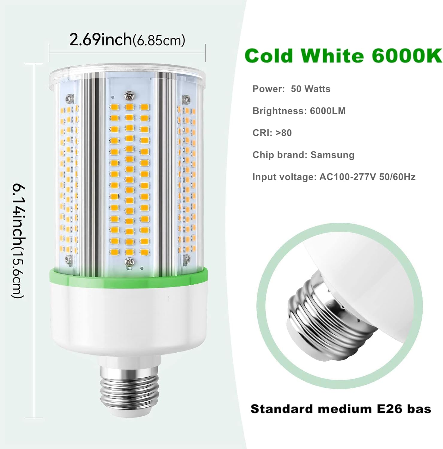 Paquete de 2 Bombillas LED Tipo Maíz GEPLAD 50W | 6000 LM, Diseño 50% Más Compacto, Base E26, 5000K Luz Fría 3