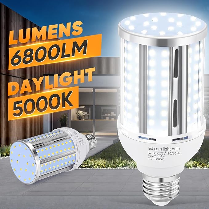 Paquete de 6 Bombillas LED Tipo Maíz XYCN 54W (Eq. 480W) | 6800 Lúmenes, 5000K Luz Fría, Base E26/E27 2