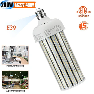Bombilla LED Tipo Maíz Kukuppo 200W de Alto Voltaje (277V-480V) | 27,000 LM, Base Mogul E39, 6000K Luz Fría