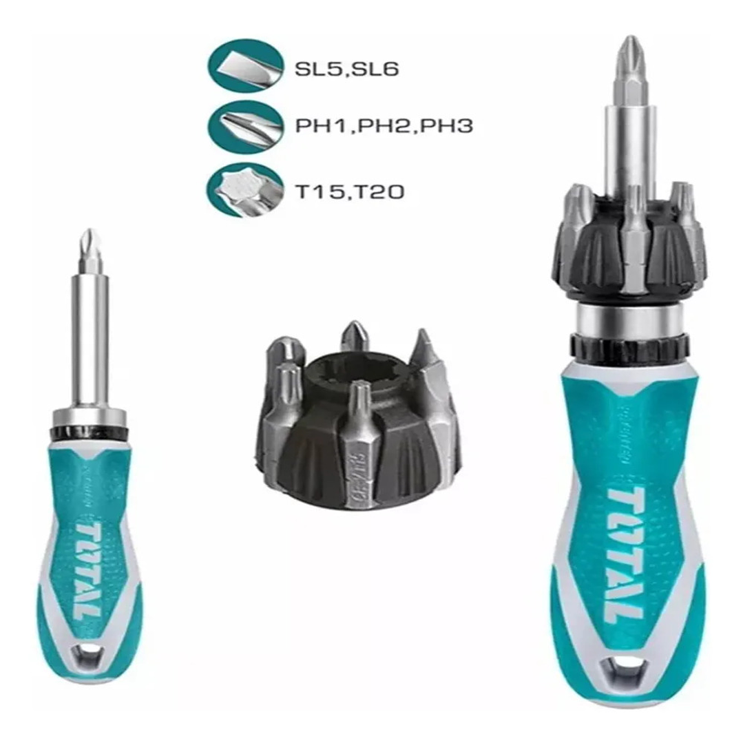 Kit Set Juego Destornillador Ratchet 8 Pcs Total Tacsd30086 1