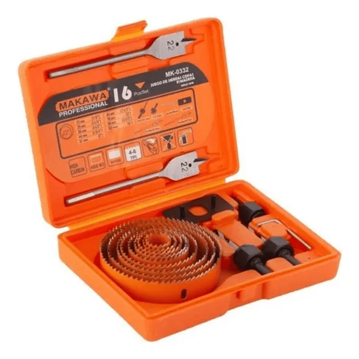 Juego Hoja Broca Sierra Copa Para Madera 16 Piezas Makawa 1