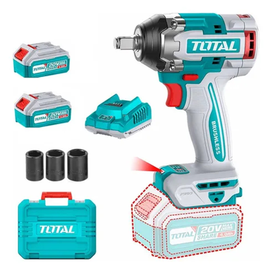 Taladro Pistola Llave Impacto 20v 2bat+ Carg Total Tiwli2050 1