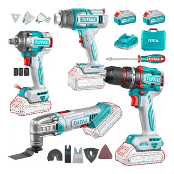 Llave Impacto+ Taladro+ Pistola De Calor+oscilante 20v Total 1