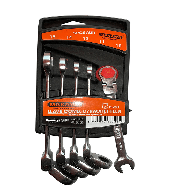 JGO LLAVE PUNTA CORONA POR 5PCS 10-15MM CON CHICHARRA ARTICULADA MAKAWA 1