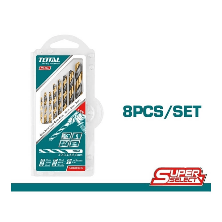 Kit Set Juego Brocas Para Metal 8 Piezas Total Tacsd0801 1