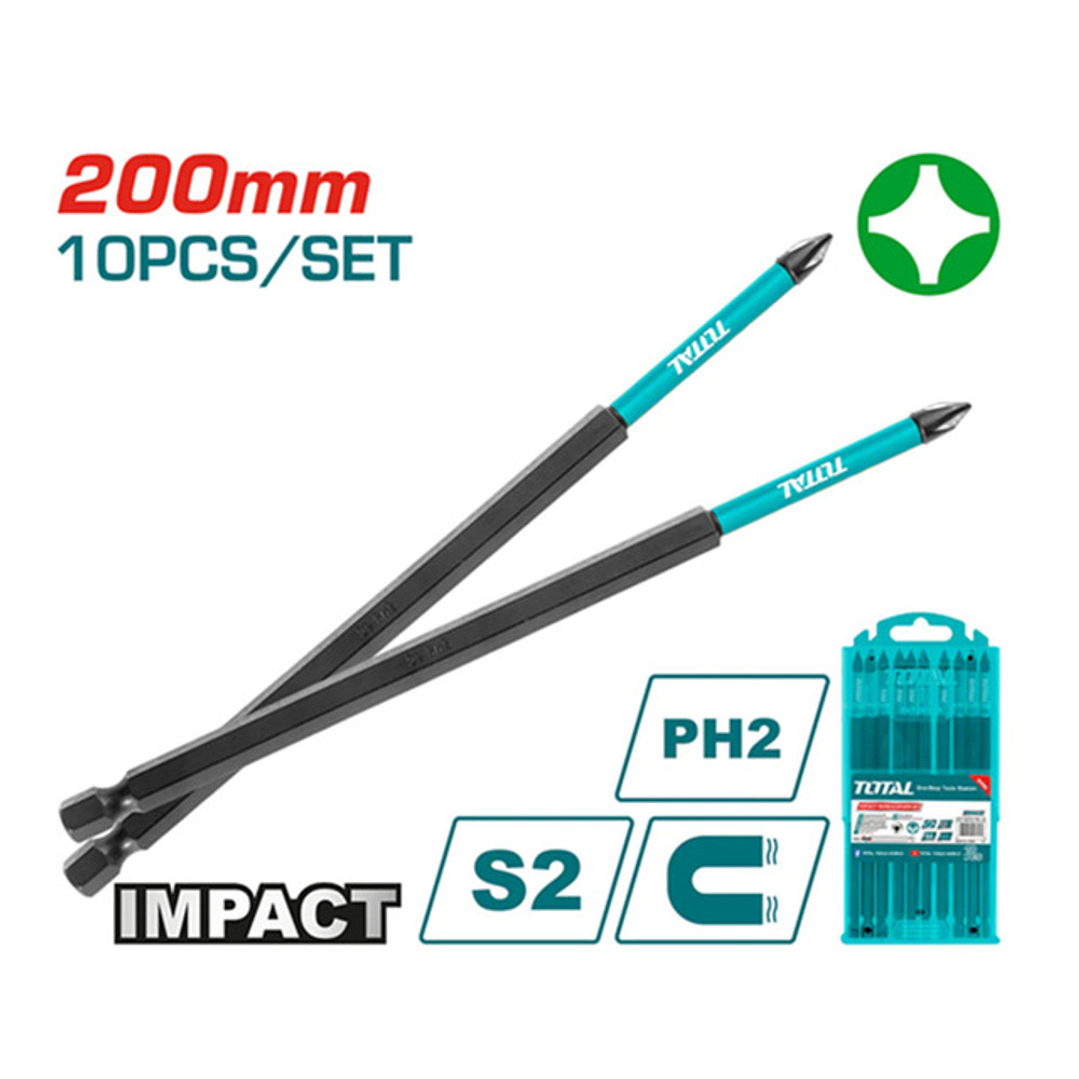 Punta Phillips Impacto S2 Ph2 200mm Magnético 10 Pcs Total 1