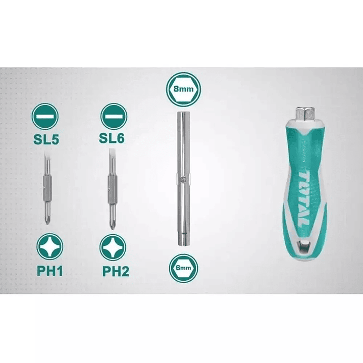 Juego Destornillador Puntas 6 En 1 Total Tht2506076 1