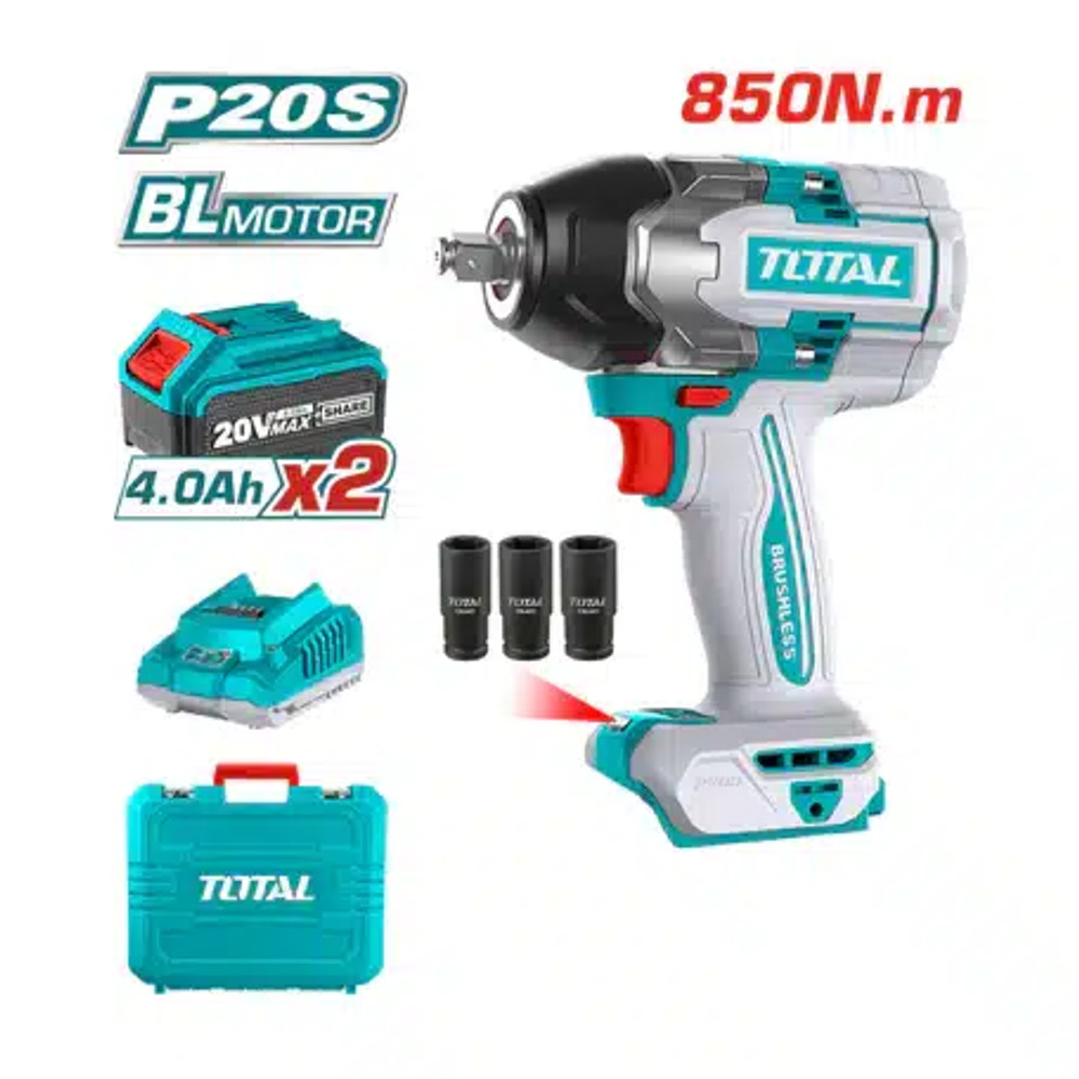 Taladro Pistola Llave Impacto 20v 2bat+ Carg 850nm Total 1