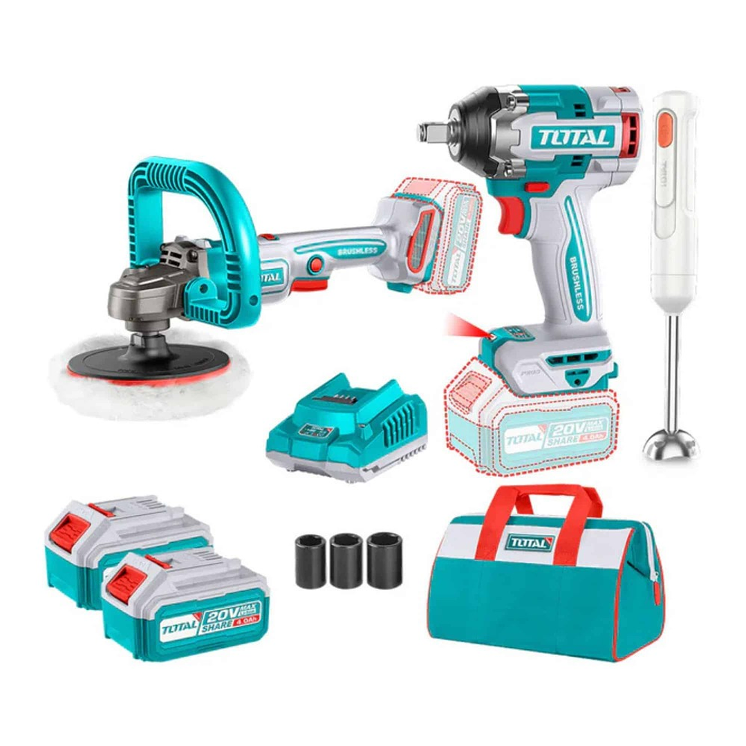 Kit Llave De Impacto + Pulidora + Batidora Multimixer 20v 1